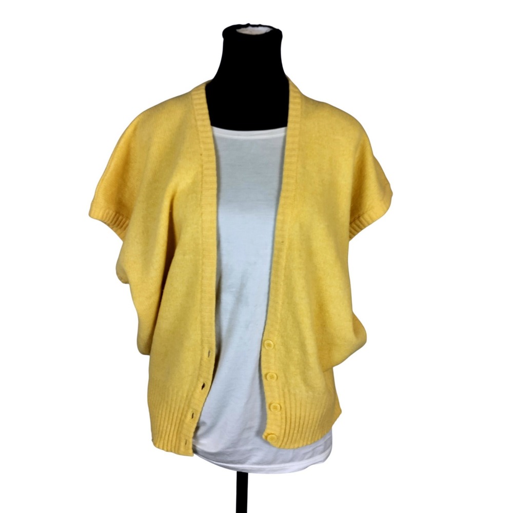 Vintage Lambswool Knit‎ Cardigan Vest Yellow 80s Retro Slouchy Boho